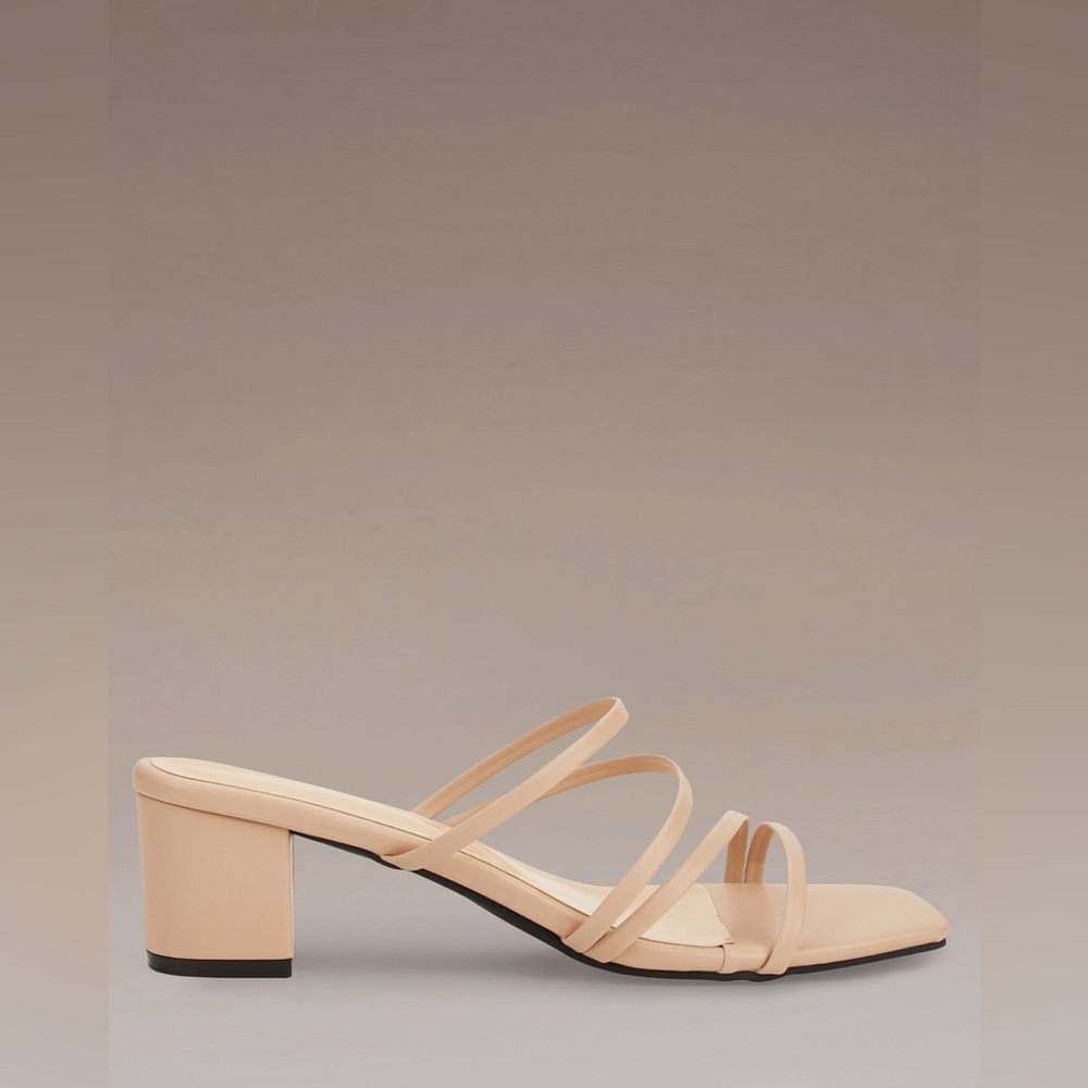 Azazie Nude Strap Low Heel Sandals